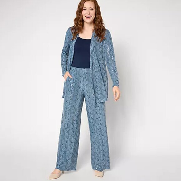 QVC Susan Graver Occasions Petite Metallic Knit Foil Print Wide Leg Pant Size 2x - Picture 3 of 5